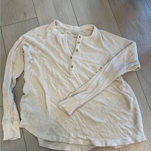 American Eagle Outfitters Cream Waffle Henley Long Sleeve